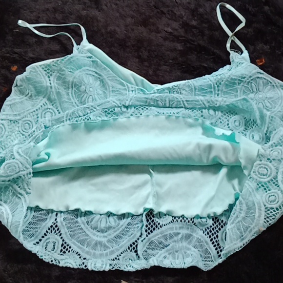 Rue 21 aqua blue turquoise XL camisole lace lined flower pattern - Picture 5 of 5